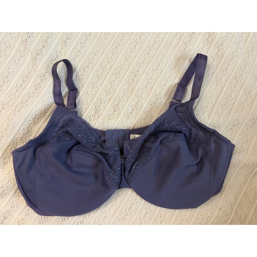 Glamorise 48D Purple Full Figure Underwire Bra Floral Lace Support Comfort